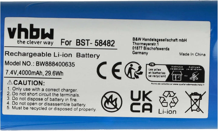 vhbw Akku Ersatz für Bestway BST-58482 für Poolsauger (4000mAh, 7,4V, Li-Ion)