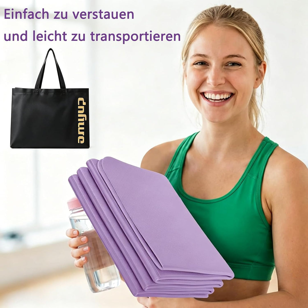 Yogamatte Faltbar, 183 x 61 x 0.8 cm Gymnastikmatte, Reiseyogamatte Rutschfest mit Tragetasche, Trag