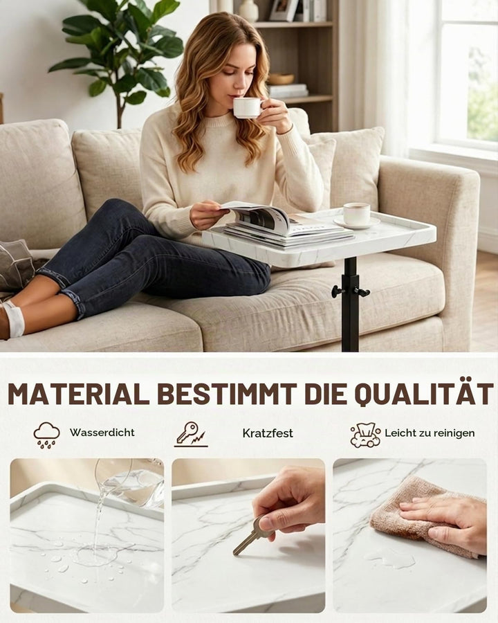 Beistelltisch Höhenverstellbar, Beistelltisch mit Rollen C Form Holz, 360° Rotierend Sofa Tisch, für