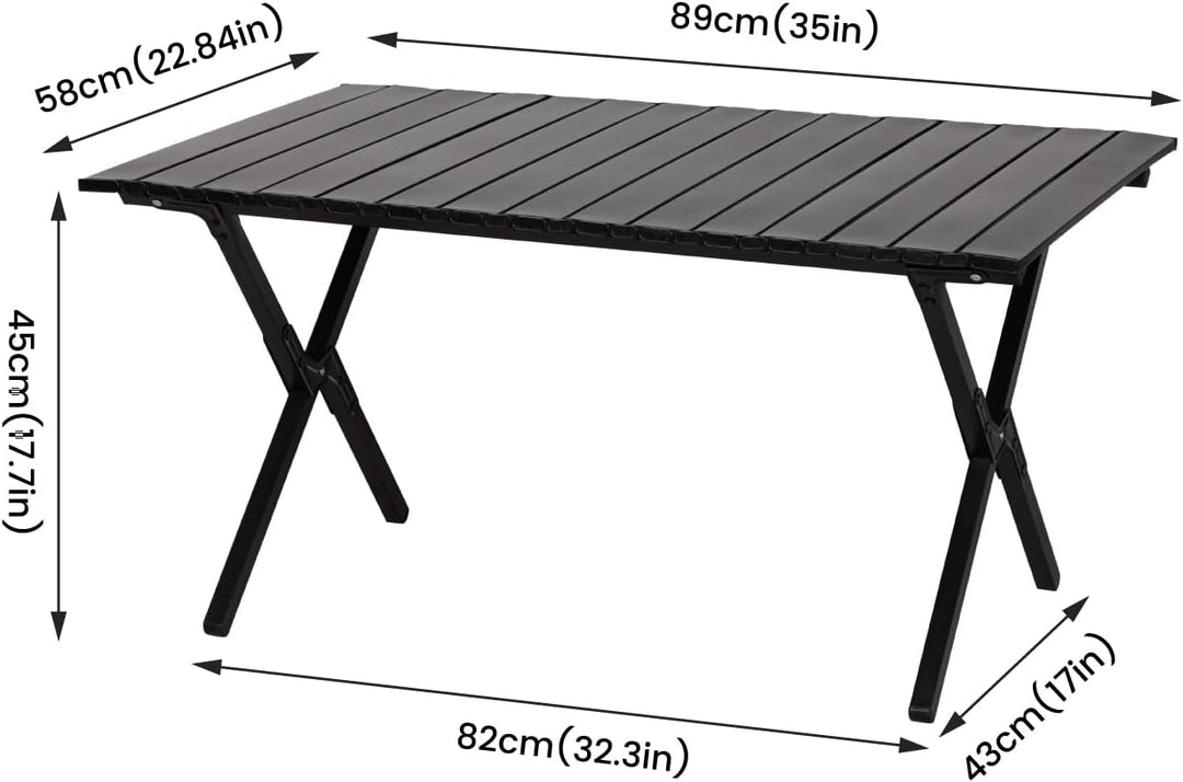 Campingtisch Klappbar Faltbar, 89x58cm Outdoor Tisch mit Tragetasche, Stabiler Eisen Tisch mit Holzo