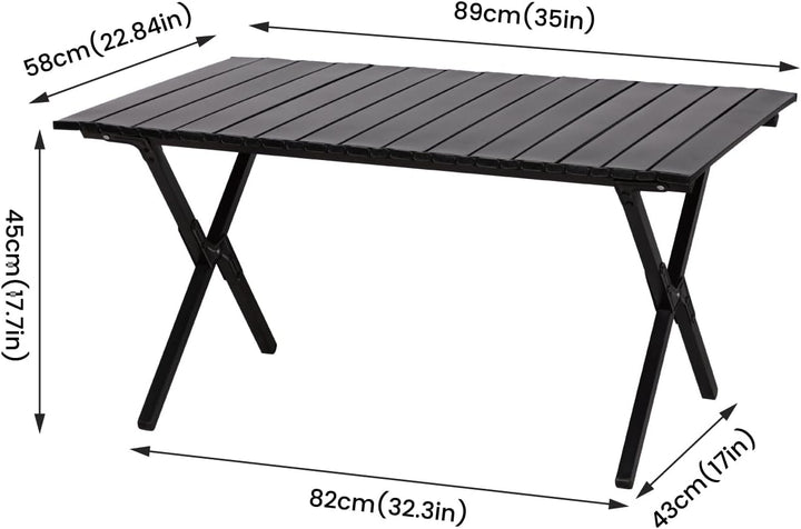Campingtisch Klappbar Faltbar, 89x58cm Outdoor Tisch mit Tragetasche, Stabiler Eisen Tisch mit Holzo