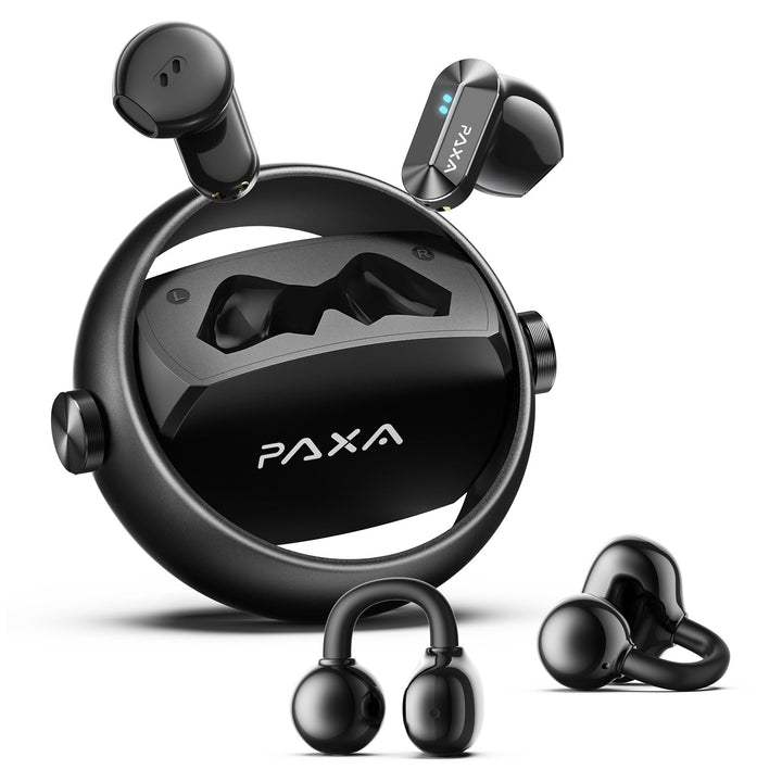 PAXA 2-in-1 Doppel-Set Clip On Kopfhörer Open Ear Kopfhörer Bluetooth 6.0 0ms Verzögerung, 140H Spie