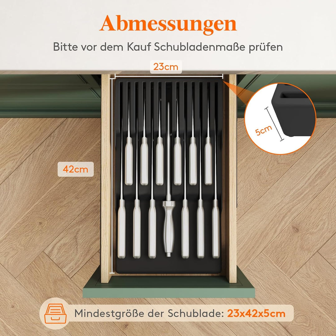 Lifewit Magnetischer Messerhalter Schublade für 12 Messer, Messer Organizer mit Rutschfestem Boden,