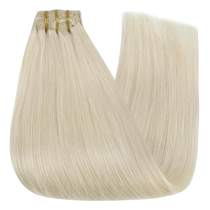 YoungSee Echthaar Extensions Clip Blond 40 cm Clip in Extensions Platinblond Clip in Extensions Echt