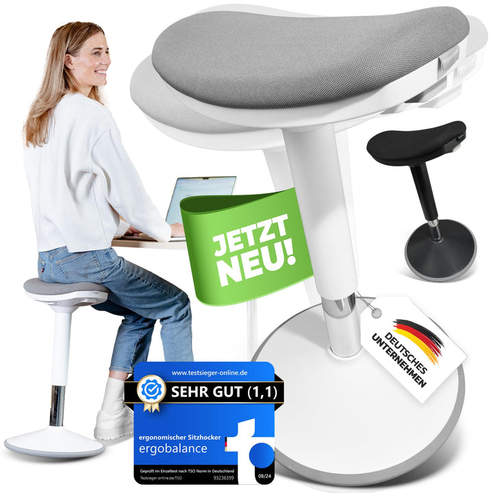 Ergonomischer Bürohocker [2 Sitzpositionen] höhenverstellbarer Sattelhocker [43–63 cm] Sitzhocker fü