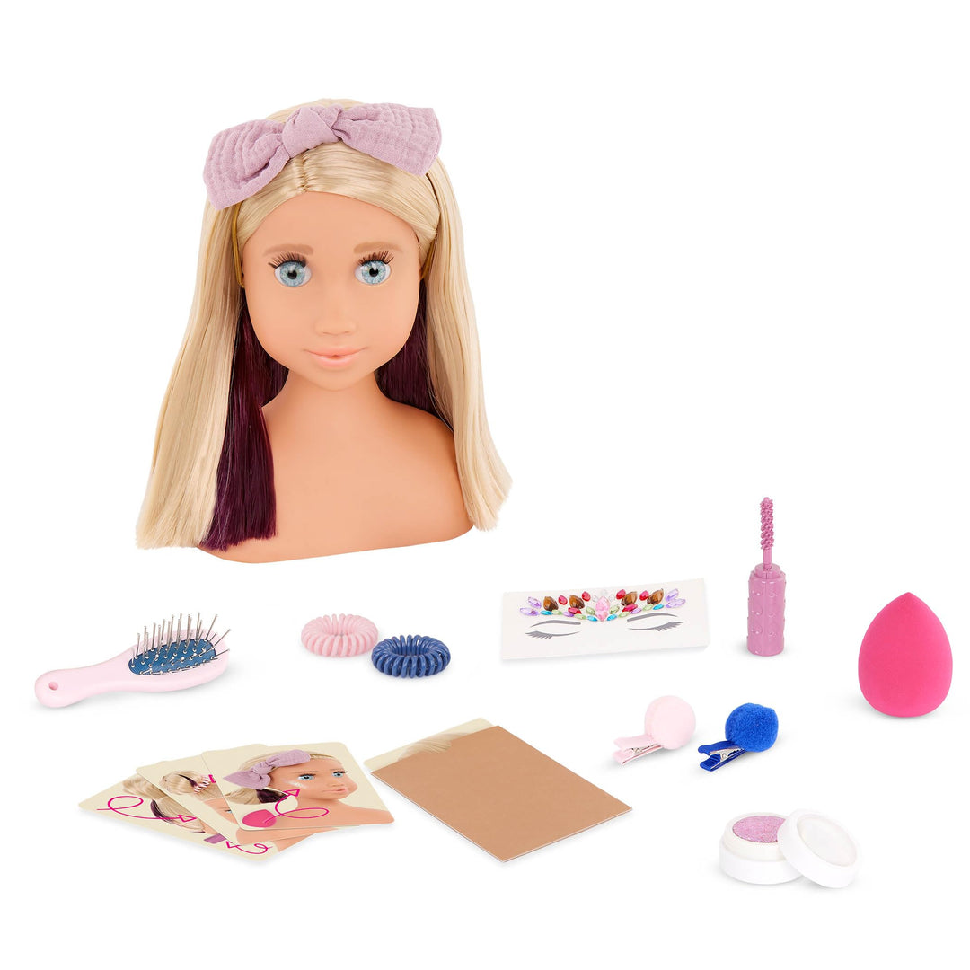 Our Generation Sparkles of Fun Stylingkopf Deanna – Langem, Dickem Blondem Haar, Peekaboo-Strähnchen