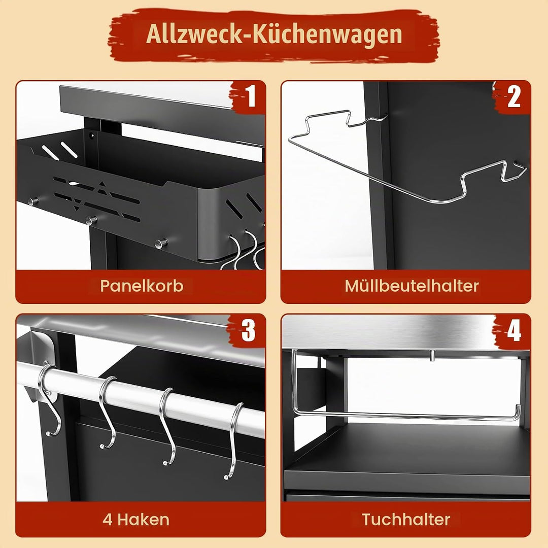 Denmay Grilltischwagen Outdoor Küchenwagen, Tragbarer Grillwagen für Onni Pizzaöfen, Grillständer fü