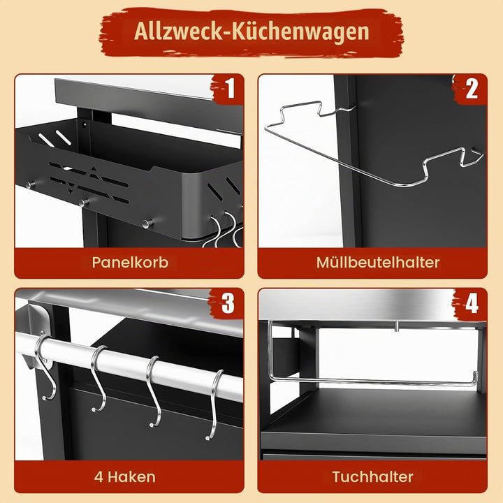 Denmay Grilltischwagen Outdoor Küchenwagen, Tragbarer Grillwagen für Onni Pizzaöfen, Grillständer fü
