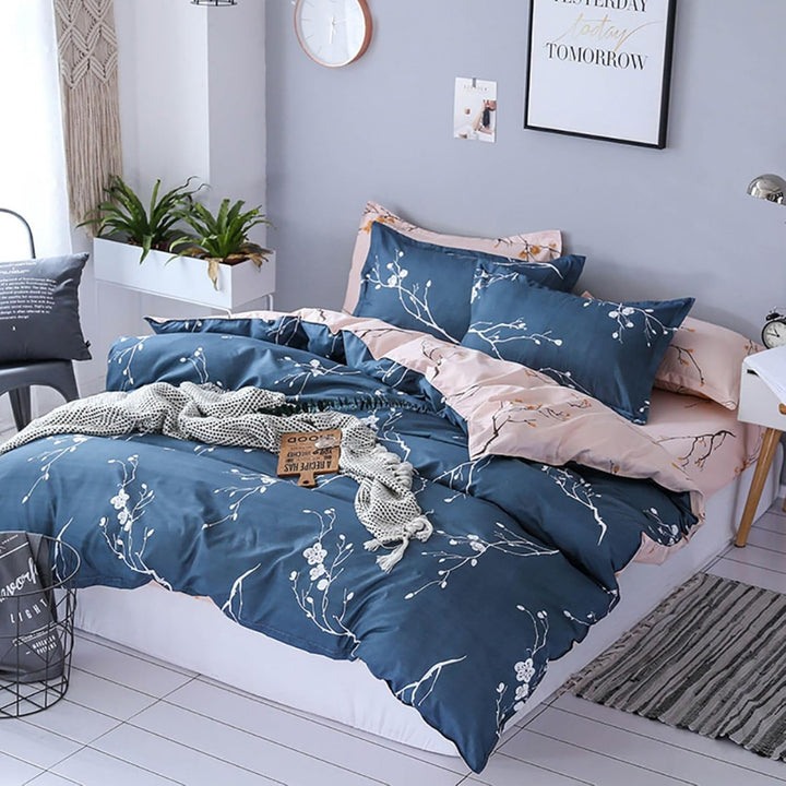 Tospass Bettwäsche 200x220 cm 3 Teilig Blumen Marineblau Rosa Modern Floral Bettwäsche Set Mädchen B