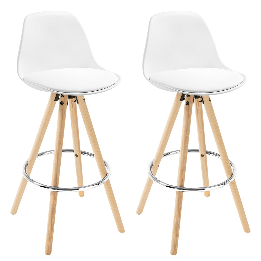WOLTU Barhocker 2er Set, mit Lehne, Kunstleder+Holz, Weiss | Barstuhl mit Fussstütze, Design Stuhl 7