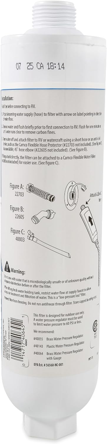 Camco 40645 TastePURE Inline RV Wasserfilter | Verbessert den Geschmack und den Geruch Ihres Trinkwa
