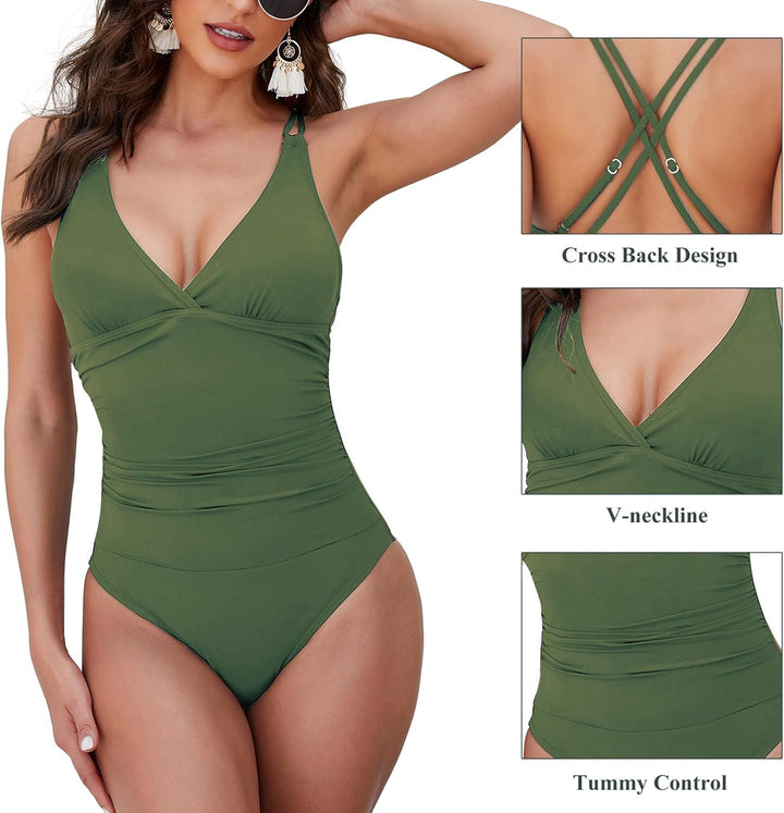 Badeanzug Damen Schwimmanzug Bauchweg Sexy V Ausschnitt Bademode Push Up Swimming Suits Women Badean