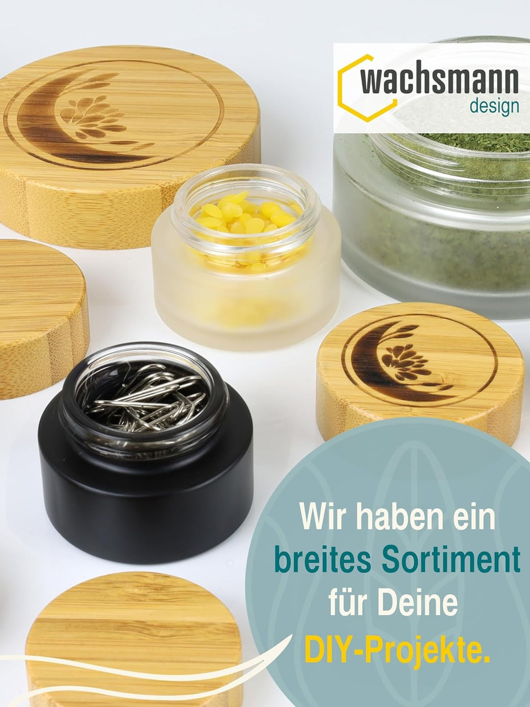 Wachsmann – leere Glastiegel mit Bambusdeckel (5 ml, 20 ml, 50 ml oder 100 ml) – auslaufsicher, dick