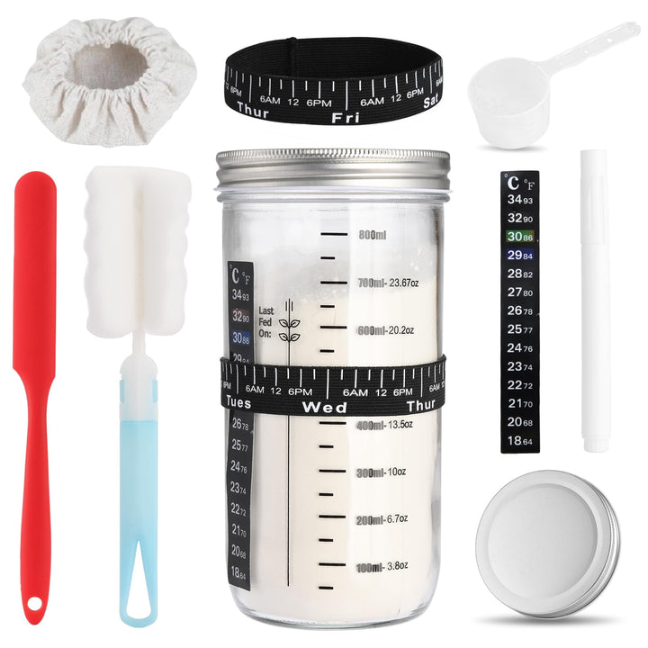 1000ml Sauerteig Starter Set mit Skala, Fermentierglas mit Deckel, Sauerteig Glas Mit Messband und R