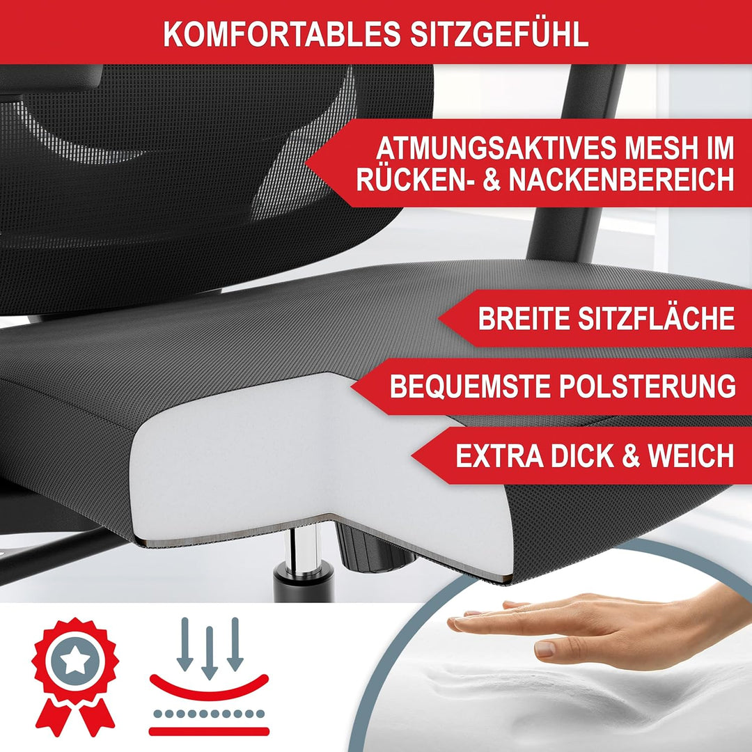 Onbest ergonomischer Premium Bürostuhl – individuell ergonomisch verstellbare Lordosenstütze, Kopfst