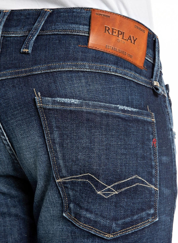 Replay Herren Jeans Anbass Slim-Fit Aged 30W / 34L Dark Blue 007, 30W / 34L Dark Blue 007