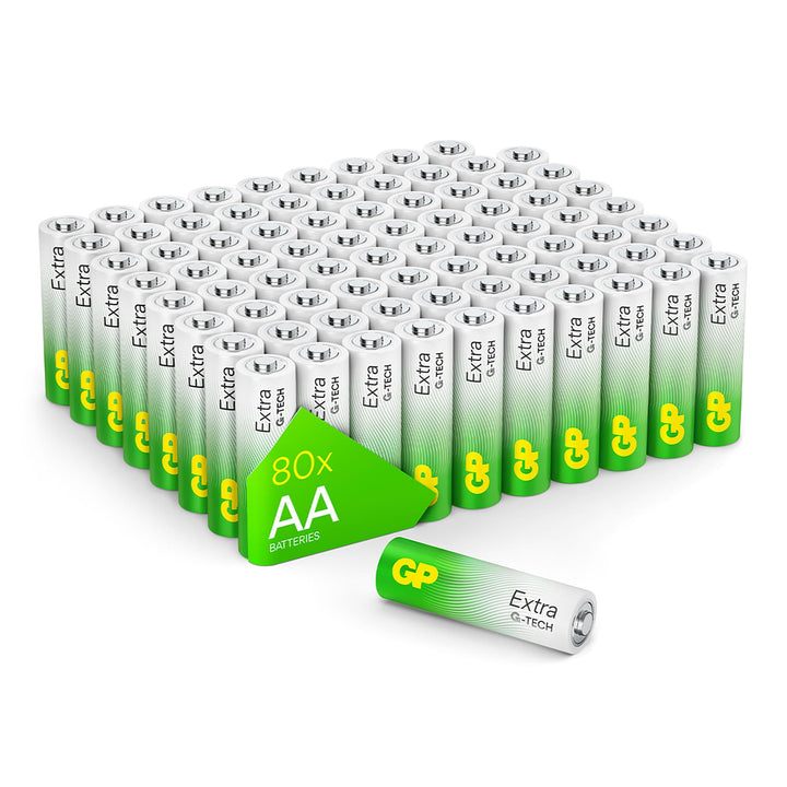 GP Extra Alkaline Batterien AA 1,5V Longlife G-TECH Technologie | 80 Stück R6 Batterien Mignon Vorra