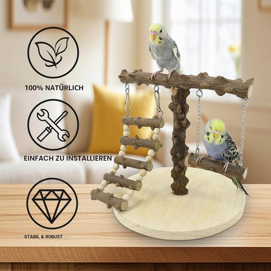 Wellensittich Spielplatz, Vogel Spielplatz Holz mit Spielzeug Leiter Erklimmen Schaukel, Vogel Sitzs