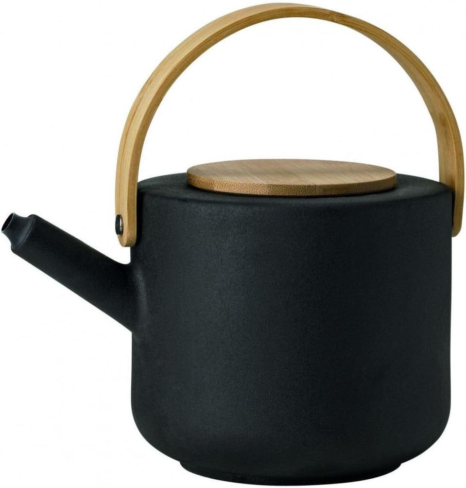 Stelton Theo Set Teekanne 1,25 Liter und Stövchen aus Steingut schwarz