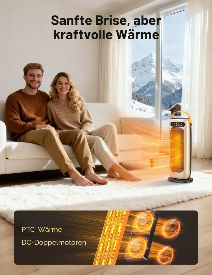 Heizlüfter Energiesparend, 35dB Leise & Kraftvoll 1500W PTC Keramik Heizlüfter mit Fernbedienung, 4