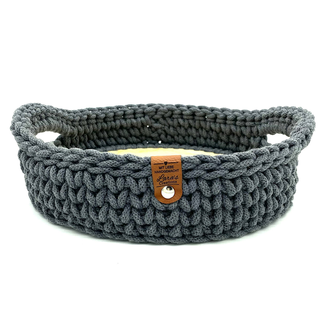 Handmade by Lara's Creations - Häkelkorb Tablett aus Bobbiny Rope Garn 27 x 6,5 cm mit Holzboden (Ch