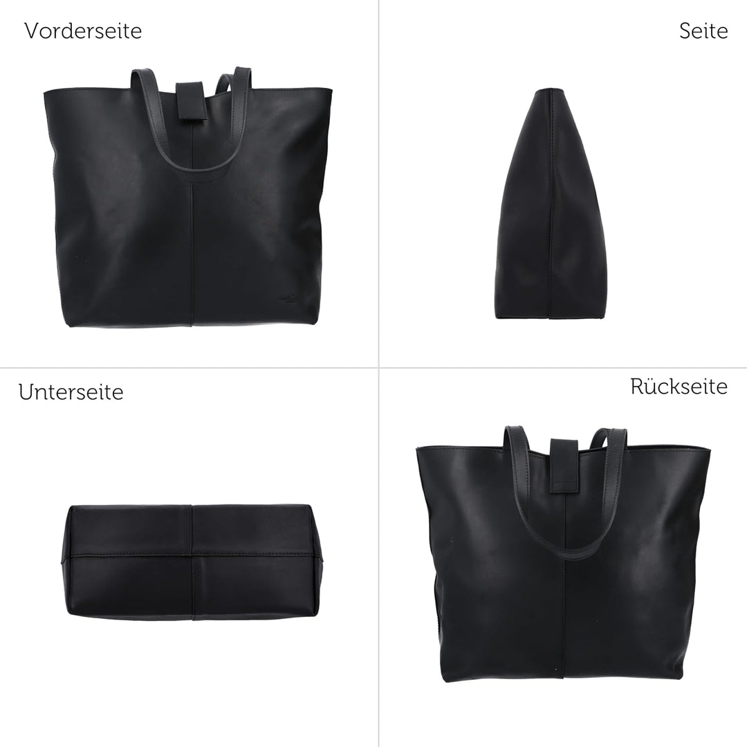 Gusti Shopper Leder - Alexandra Handtasche Damen Arbeitstasche Leder Schwarz, Schwarz