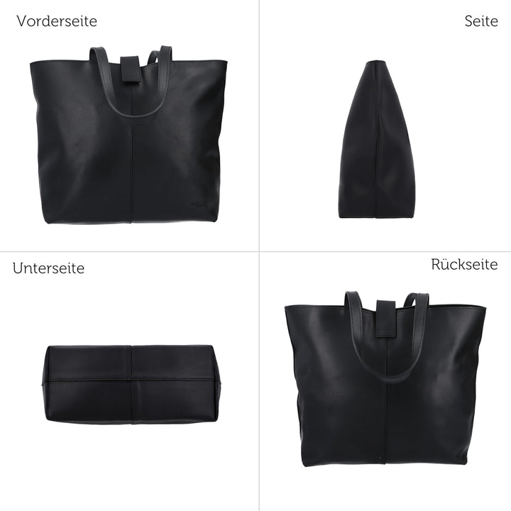 Gusti Shopper Leder - Alexandra Handtasche Damen Arbeitstasche Leder Schwarz, Schwarz