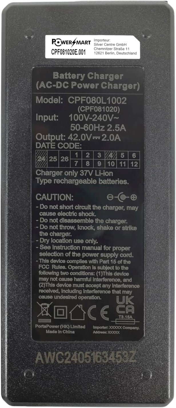PowerSmart® 2A 42V Ladegerät Netzteil für 36V Akkus von Multi-Marque Nakamura E-Flex, Scrapper E-Fol