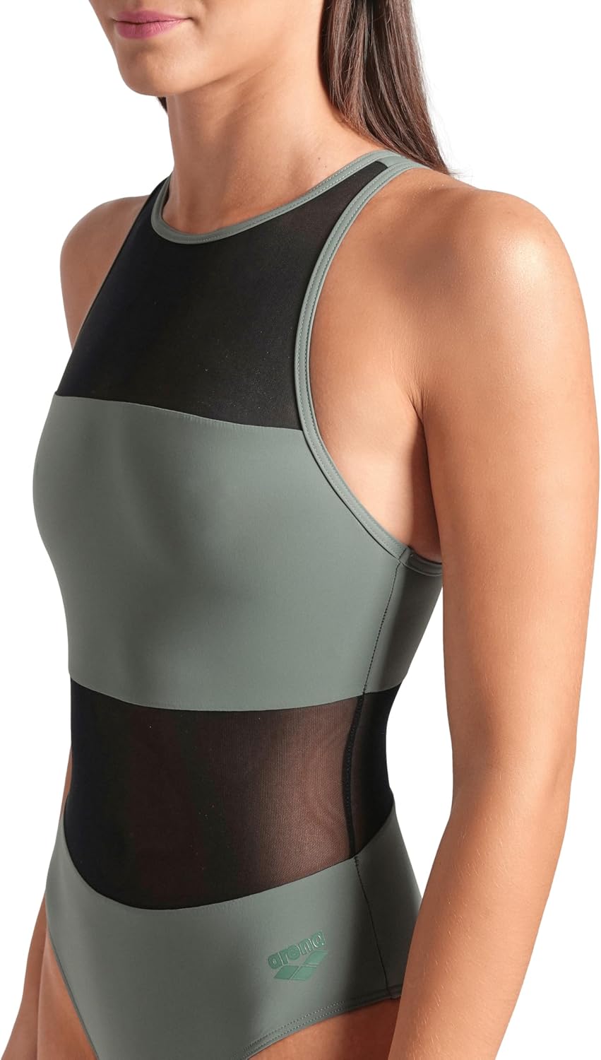Arena Damen Arena Feel Women's Mesh Panels Vent Back Swimsuit Badeanzug (1er Pack) 40 Salbeigrün, 40