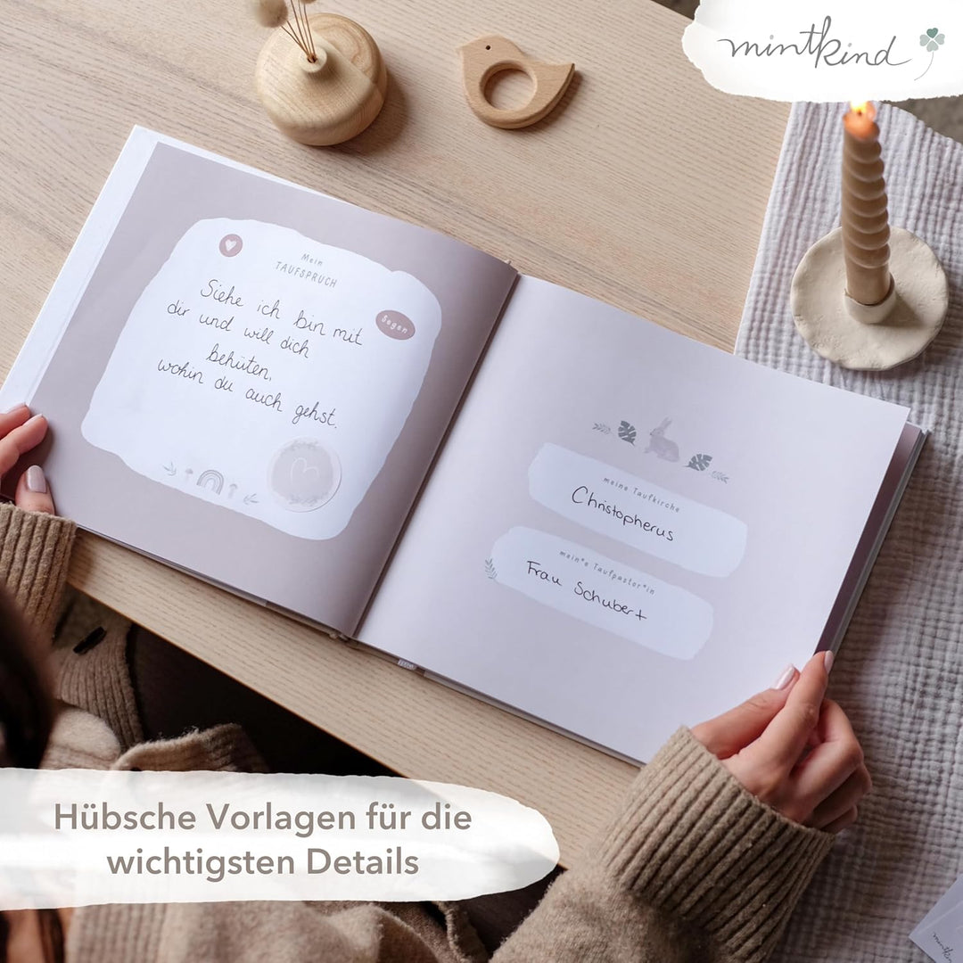 mintkind® Gästebuch Meine Taufe Wald I für Junge & Mädchen | Taufbuch, Taufgeschenk, Taufalbum, Erin