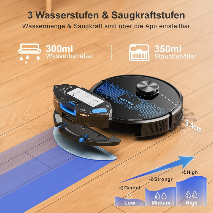 Lubluelu Saugroboter mit Wischfunktion 3-1, 4500Pa Staubsauger Roboter mit Lasernavigation, 54 dB Ro