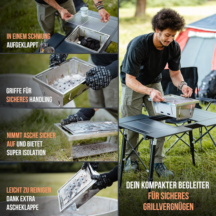 Castra Premium Campingtisch mit integriertem Grill – Aluminium 7075, höhenverstellbar, Outdoor wette