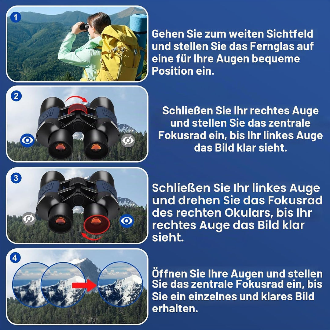 20x50 Fernglas für Erwachsene HD Hohe Vergrösserung Wasserdicht Ferngläser mit Grosses Sichtfeld Fel