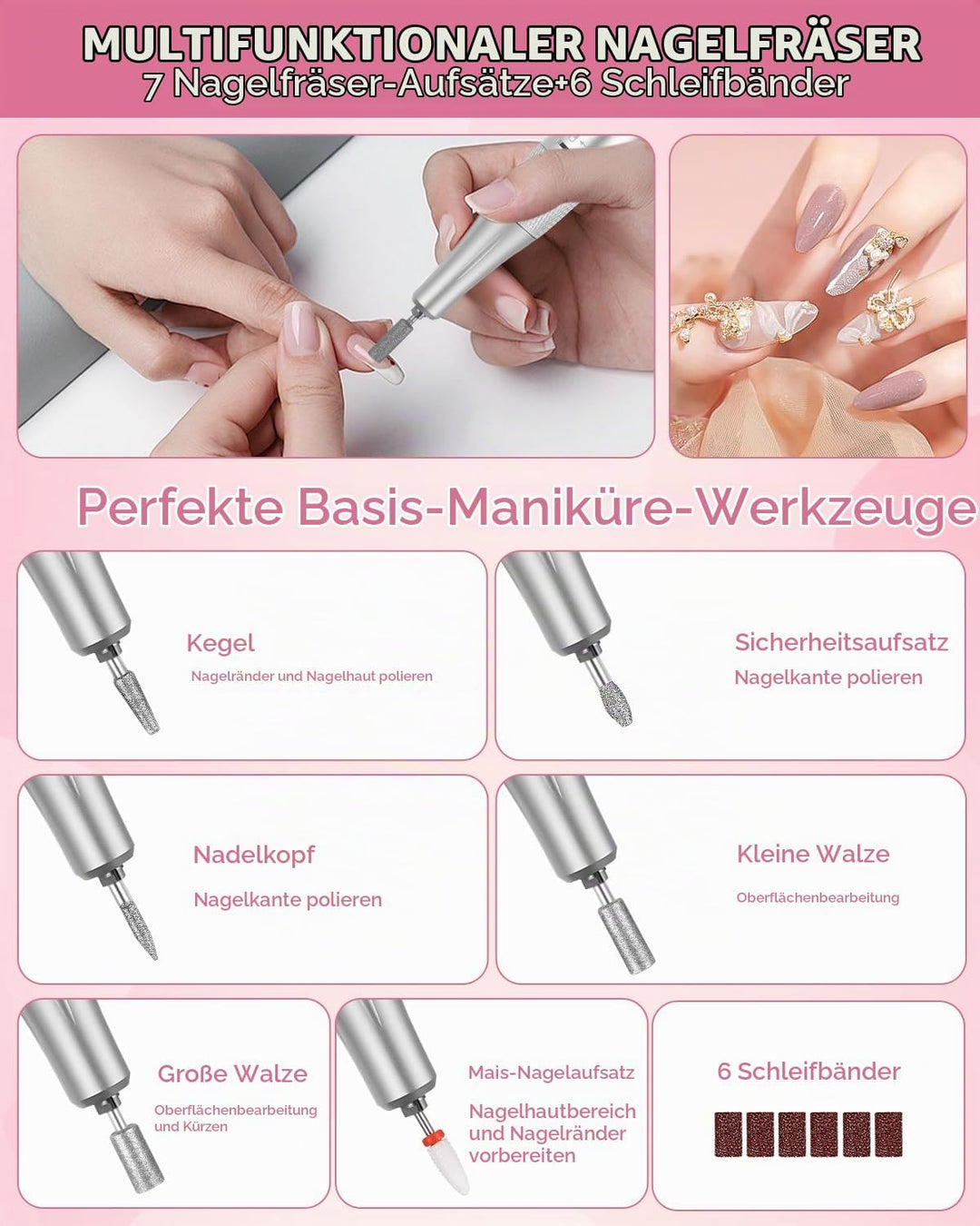 Nagelfräser 50000U/Min Elektrische Nagelfeile Wiederaufladbare,Professionelle Nagelfräser für Gelnäg