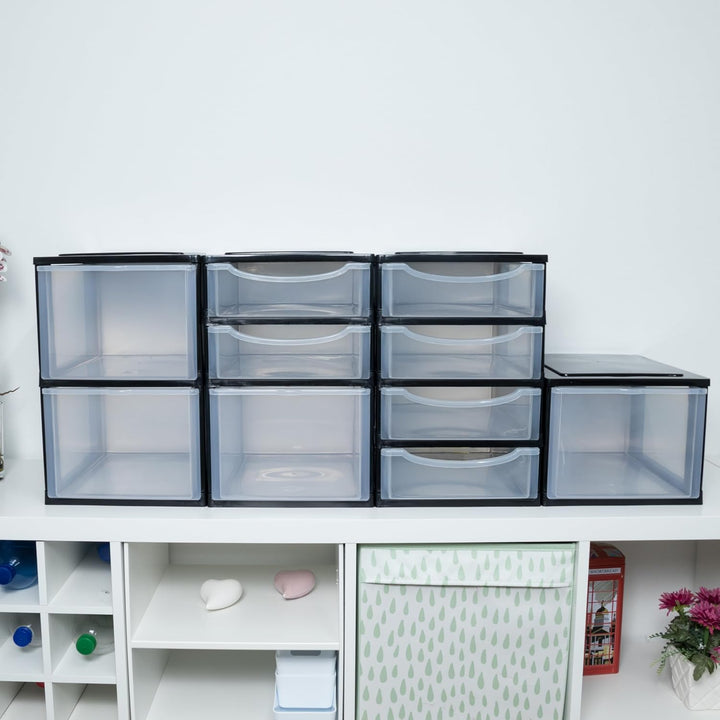 Hummelladen Schubladenbox DIN A4 mit 3 Schubladen 34,5x26x39 cm - Weiss-transparent Kunststoff Drawe
