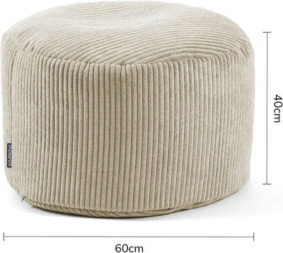 mokebo® Pouf, Hocker o. Sitzhocker aus Cord 40x60 cm 'Der Faule Lenz', Bodenkissen rund in Beige, Fu