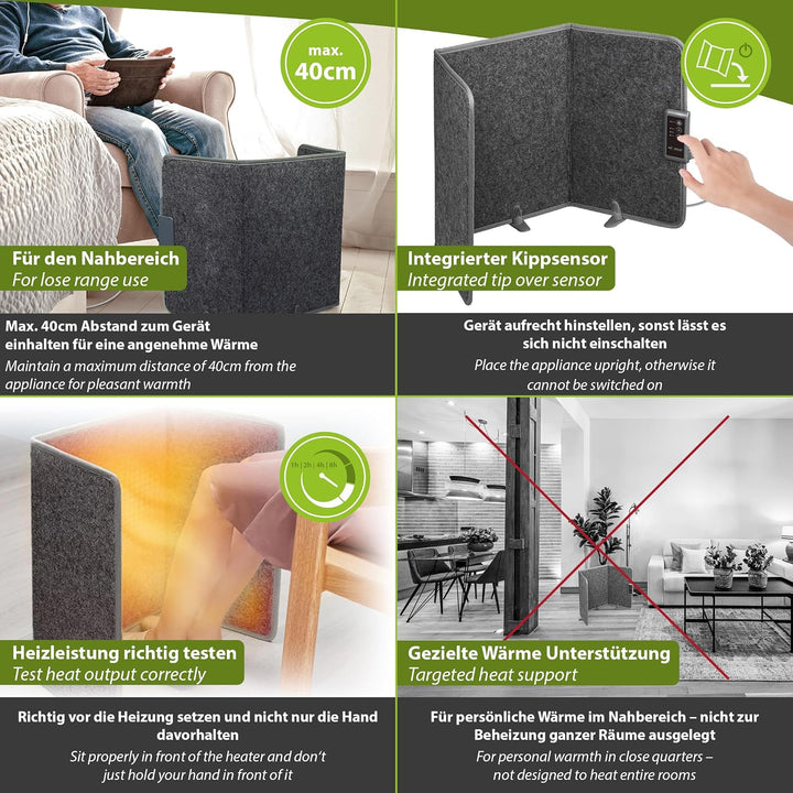 Mi-Heat Infrarot Schreibtischheizung 51x100cm Heizpaneel 165W Standheizung für Büro Schreibtisch Arb