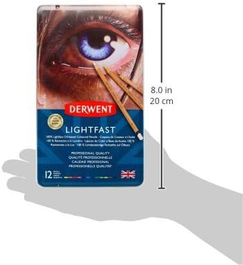 Derwent Lightfast Buntstifte, 12 Stück im Metalletui, 4 mm Runder Kern in Premium-Stärke, Cremige Te