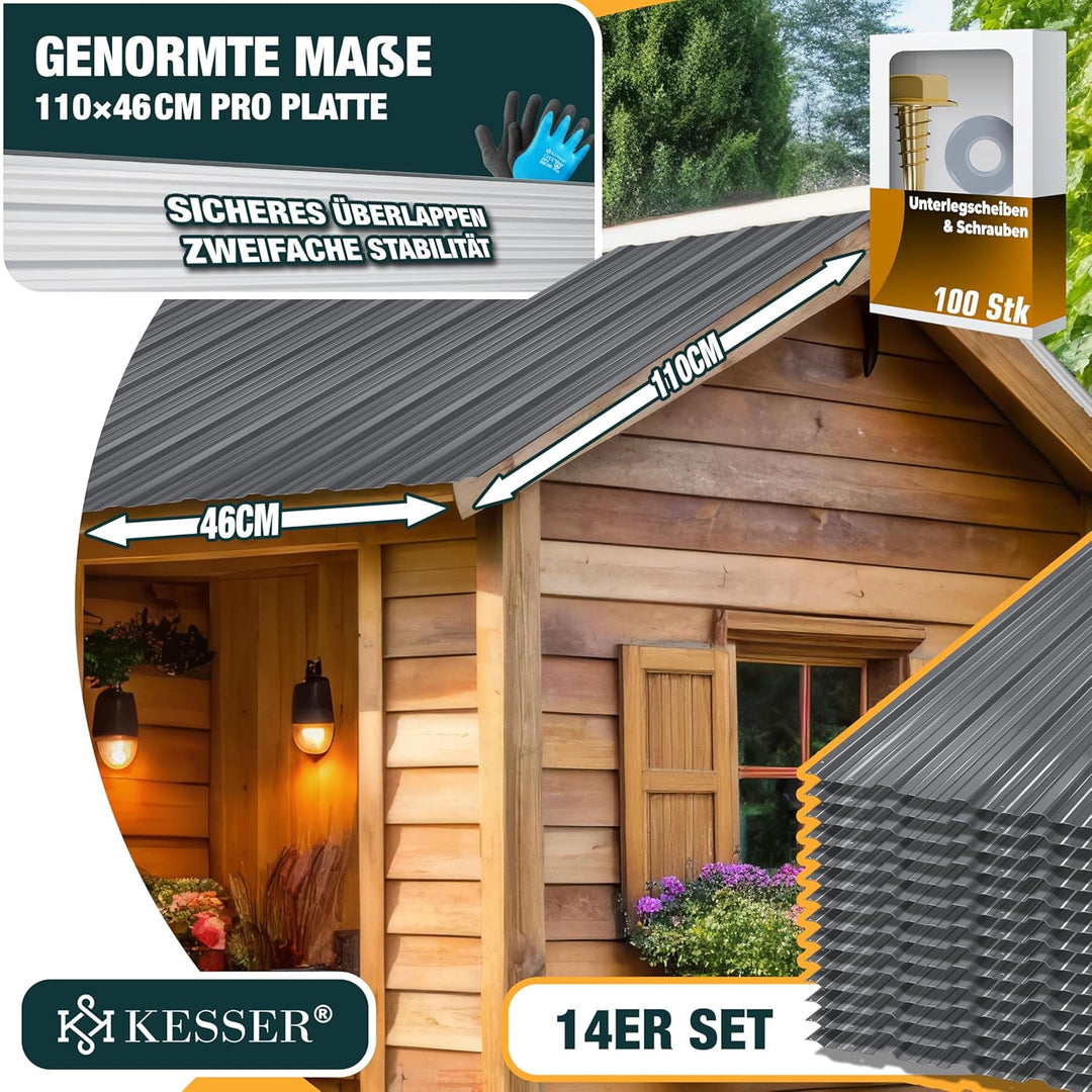 KESSER® 14x Profilblech Trapezblech 110cm x 46cm = 7 m² - Dachblech für Gerätehaus, Dachplatten Verz