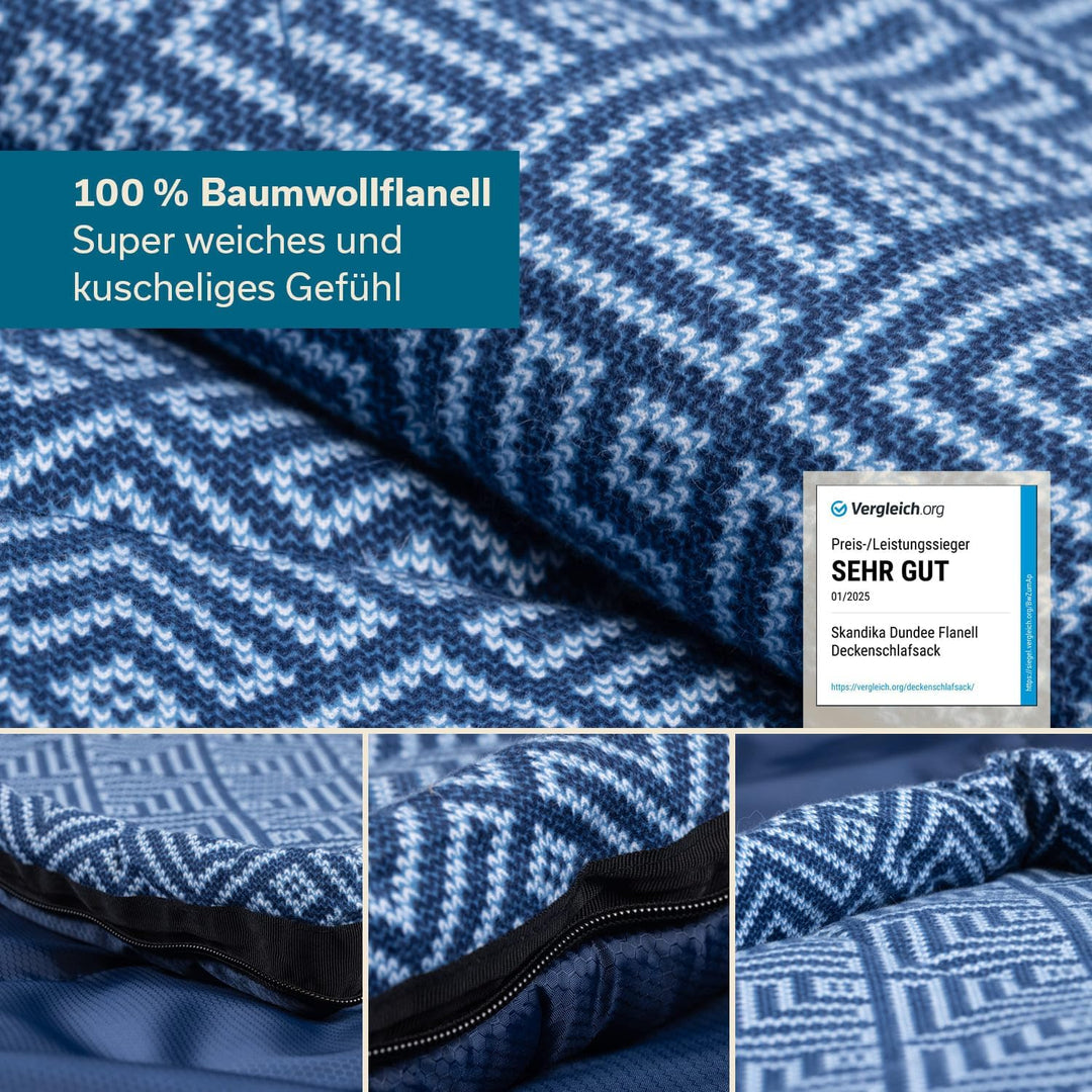 Skandika Deckenschlafsack Dundee Flanell | Baumwolle, Luxus-Qualität, koppelbar, Doppelschlafsack, 3