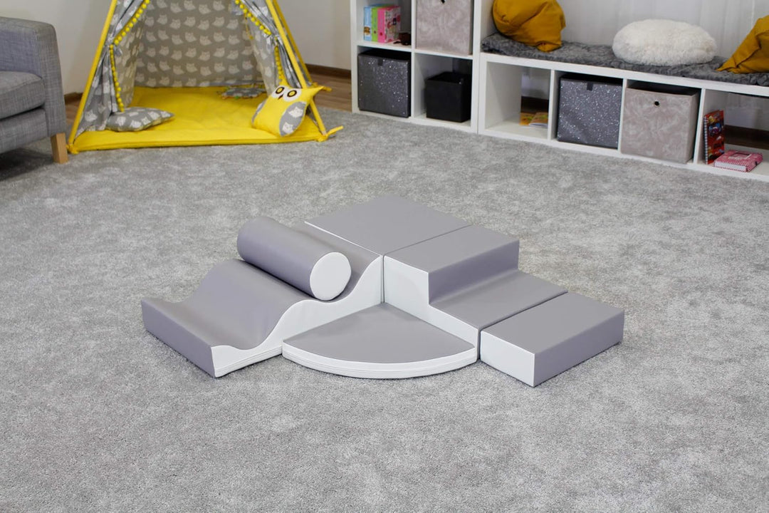 IGLU SOFT PLAY 6 Softbausteine Riesenbausteine Schaumstoffbausteine - Anti-Rutsch (Grau/Weiss), Grau
