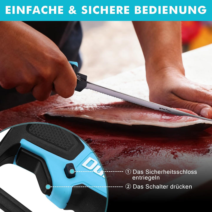 DURATECH 12V Kabelloses Elektrisches Fischmesser mit 20cm und 25cm Klingen, Elektrisches Messer mit