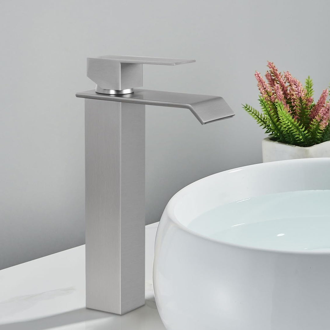 PHASAT Wasserfall Wasserhahn Bad, Hoch Wasserfall Waschtischarmatur, Moderner Mischbatterie Waschbec