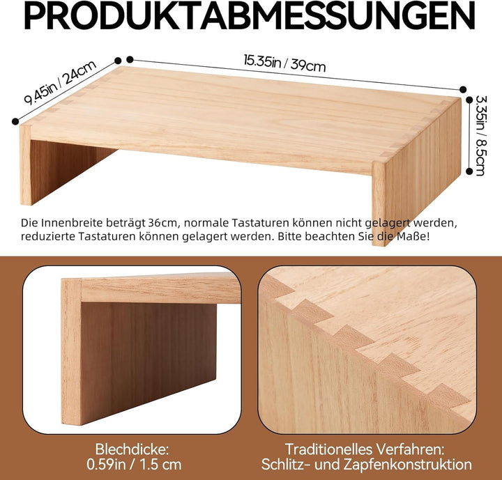KIRIGEN Holz Monitorständer – Desktop Organizer für PC/Laptop/TV/Drucker | Büro-Aufsatz mit Stauraum