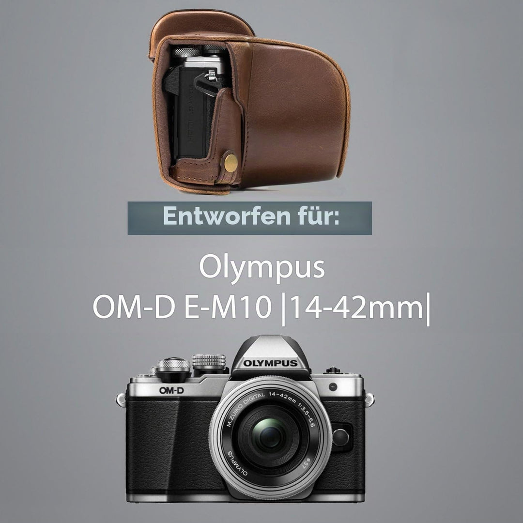 MegaGear MG368 Olympus OM-D E-M10 Mark II, E-M10 (14-42mm) Ever Ready Leder Kamera-Case mit Tragerie