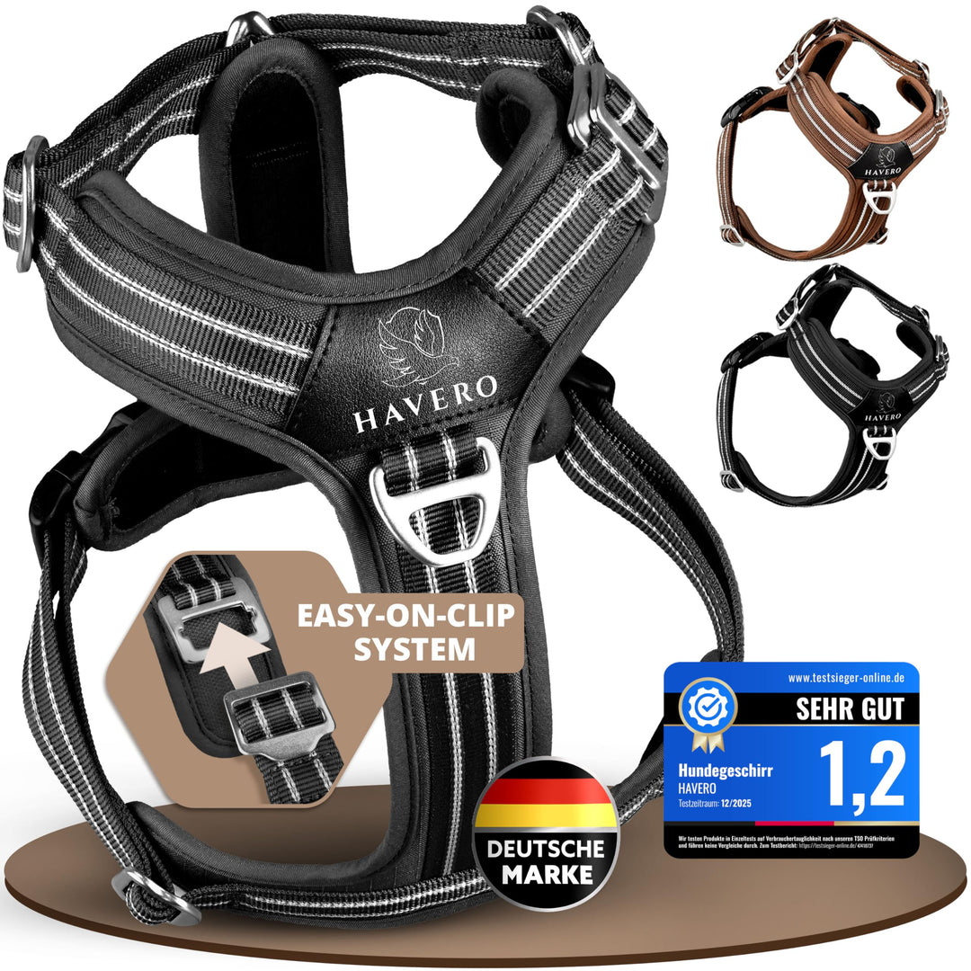 Hundegeschirr Easy-On-Clip – [Kein Überkopfziehen] | Anti-Zug Y-Geschirr Gepolstert Reflektierend At