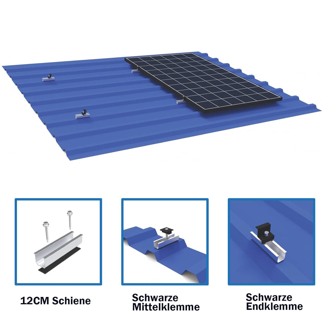 Solarmodul Halterung Befestigungssystem, Alu PV Modul Halterung mit 12CM Montageschiene und Befestig