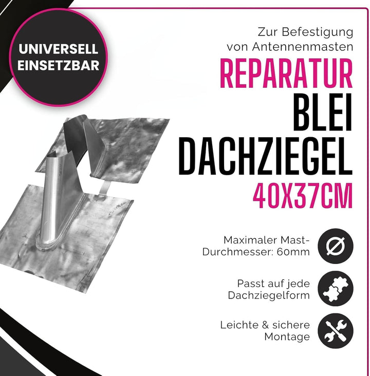 Jalowiecki Reparatur Bleidachziegel 40 x 37 cm - ohne Kabeldurchführung I Antennenziegel für Mast bi