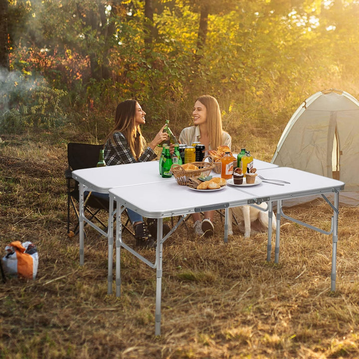 GYMAX Gartentisch 2er Set Kombinierbar Klapptisch Höhenverstellbar Alu Campingtisch Klappbar Beistel