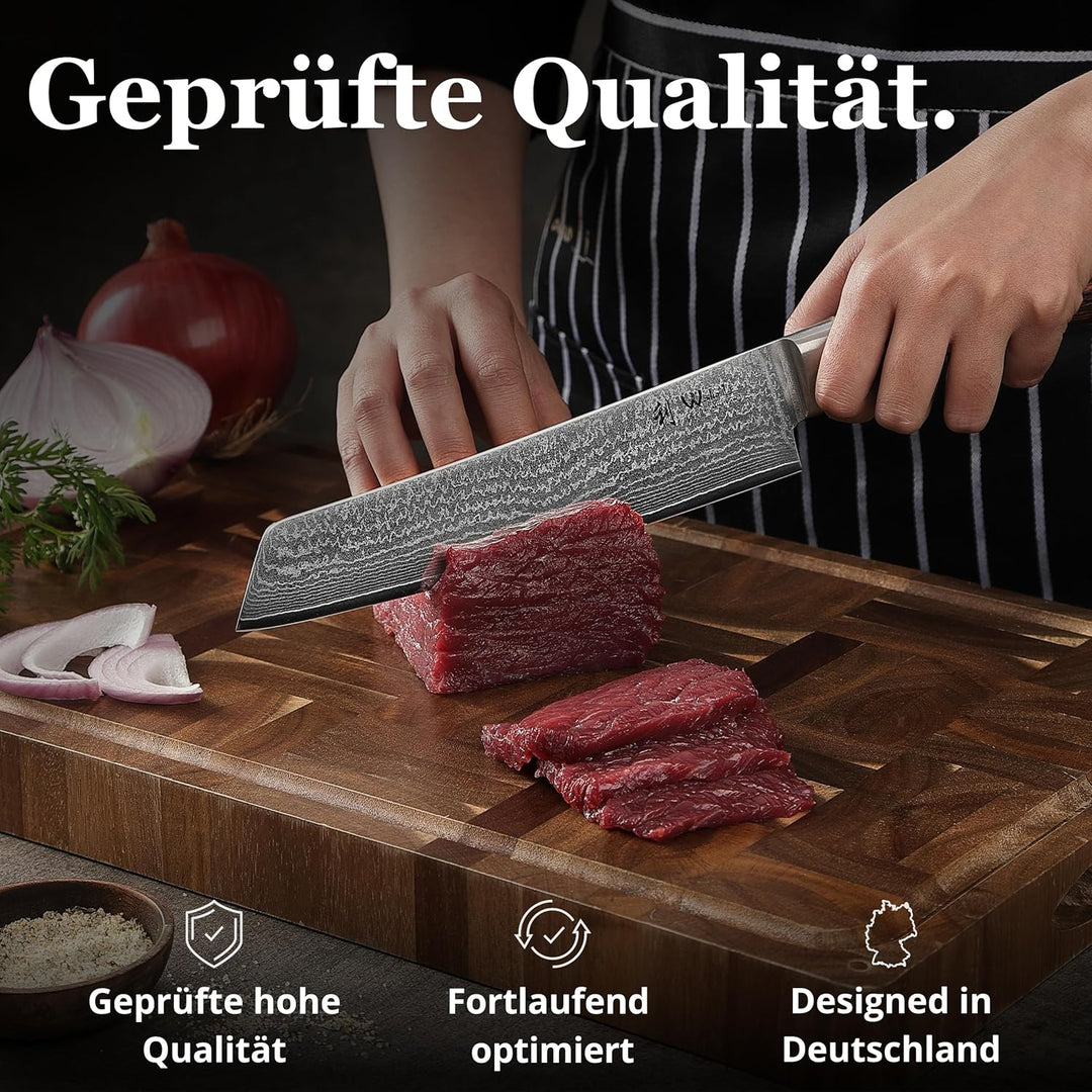 Wakoli EDIB Bunka Küchenmesser aus echtem Damaststahl (VG10 Kern) mit 20 cm Klinge – Scharf & ergono